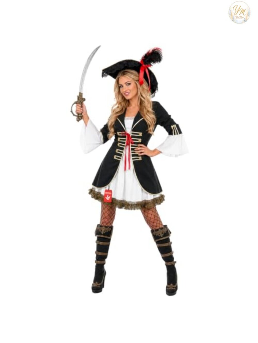 Women's Pirate Costume Set Corset Jacket Dress Hat Halloween Cosplay